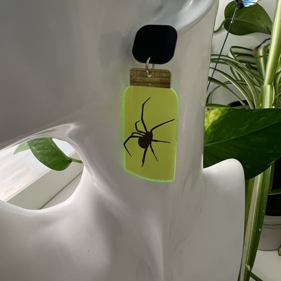 Neon Jar with Spooky Spider Emo Earrings - Goth Spider Earrings - Picture 15 of 15